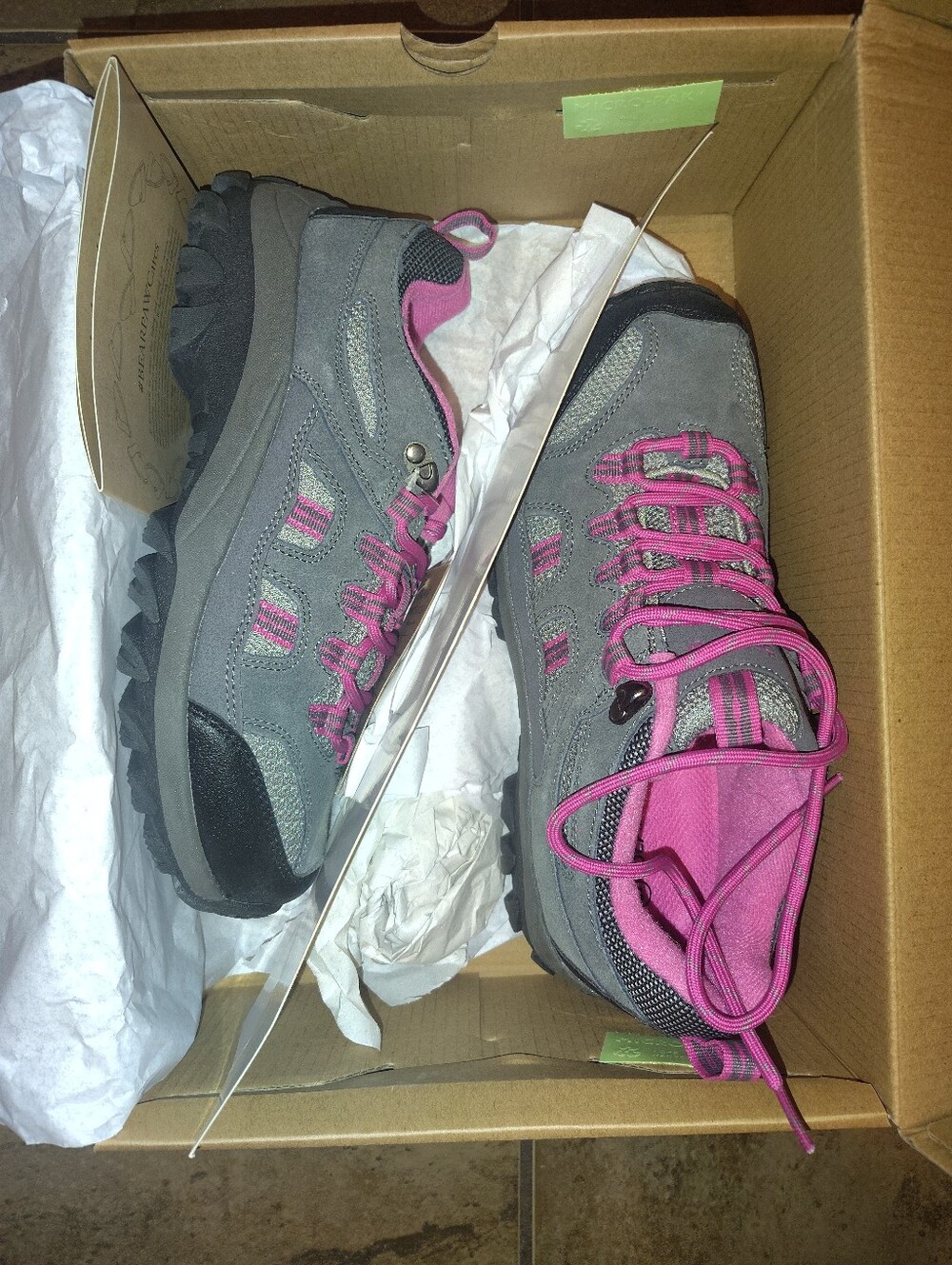 Women's Gray and Pink Bearpaw Trail Walking Shoes